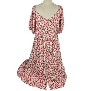 Max Floral Midi Dress Cottagecore Button Front Puff Sleeve XS Prairie Boho Chic